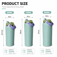 Bouteille de sport isotherme à bouchon rabattable de 550 ml avec boucle de transport, bouteille de voyage en acier inoxydable à double paroi sous vide, 16 oz, FDA