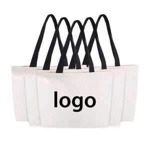 12 Oz Grocery Beach Shopping Multi-Purpose Washable Tote <b>Large</b> White Canvas Sling Bag With Black Handle - Product Image 1