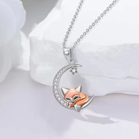 Kalung Liontin Rubah Tidur di Bulan Sabit Perak Sterling 925 Grosir untuk Wanita dan Anak Perempuan, Hadiah Ulang Tahun