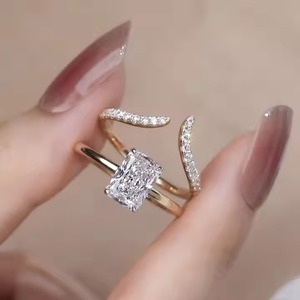 Joyería fina de oro de 18K, 2,5 CT DEF vs1, anillo de bodas de compromiso de diamante cultivado en laboratorio de corte radiante para mujer para el Día de San Valentín - Product Image 3
