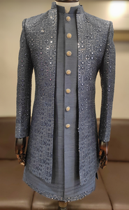 Conjunto de Kurta occidental Indo de seda Premium para hombres con elegante chaqueta larga bordada para bodas, fiestas, festivales y compromisos - Product Image 4