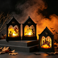 Lampe d'ambiance d'Halloween de haute qualité à motif chauve-souris avec décoration balai de sorcière pour la décoration de fenêtre d'Halloween, silhouette effrayante