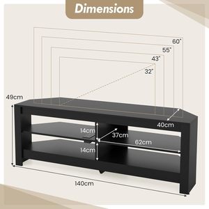 Manufacturer's <strong>Corner</strong> TV <strong>Unit</strong> Console Table 140cm Wooden <strong>Media</strong> Entertainment Center Open Storage Shelves Black TV Stand - Product Image 4