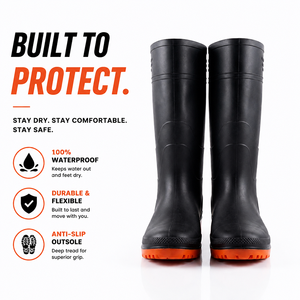 Bottes de sécurité en PVC, bottes de travail montantes pour hommes, noires et orange, semelle antidérapante, imperméables, bottes industrielles et agricoles - Product Image 2
