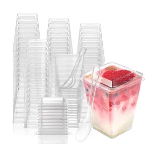 Durable Hard 160ml Square Clear Pudding Yogurt Cup Custom Color 5oz Wedding Plastic Cups With Lids