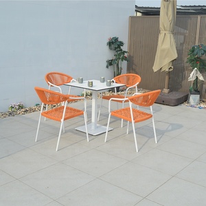 4-Seater Outdoor <b>Garden</b> Dining <b>Table</b> Set Woven Rope Chairs with Stainless Aluminum Base Hotel-Friendly Metal Furniture - Product Image 4