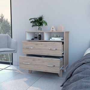 Commode à 2 tiroirs Aaron gris clair, meuble de rangement moderne pour chambre à coucher - Product Image 4