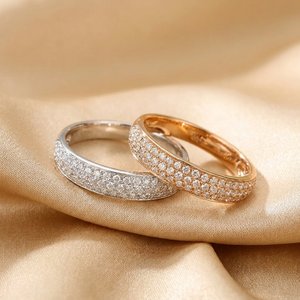 Xinfly Solid 18K <b>Gold</b> Three-Row Natural Diamond Pave <b>Bangle</b> Ring <b>Set</b> Stellar River Series AU75e FineJewelry for Women - Product Image 2