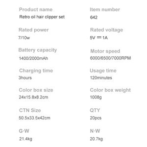 เครื่องตัดผมไร้สาย Resuxi 642 แบบชาร์จไฟได้ สำหรับ<span class=keywords><strong>ร้าน</strong></span>ตัดผมมืออาชีพ ชุด 2 ชิ้น - Product Image 6
