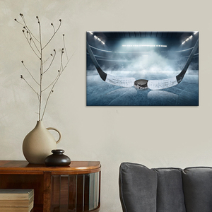 Quadro su Tela Stampato con Scena di Hockey - Natura Morta con Pista di Hockey su Ghiaccio e Disco, Decorazione Murale Personalizzabile per Appassionati di Sport, Casa/Ufficio - Product Image 1