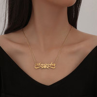 Kalung Manufaktur Logo Custom Anti Karat Tahan Air Stainless Steel Lapis Emas 18k Kalung Nama untuk Wanita