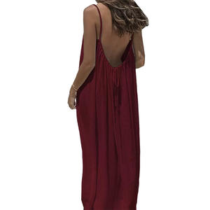 Abito Lungo Estivo da Donna Casual Tinta Unita con Schiena Scoperta Oversize Senza Maniche con Spalline Sottili per Vacanze al Mare - Product Image 2