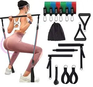 Home Gym Bar Kit dengan Band Resistensi Portabel Gym Workout Adjustable Pilates Bar System