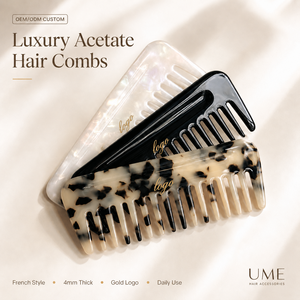 Pettini per Capelli Personalizzati Ume OEM Design Lussuoso ed Elegante con Logo Dorato, in Acetato Effetto Tartaruga Spessore 4mm, per Uso Quotidiano - Product Image 1