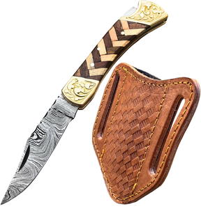 Couteau de poche pliant artisanal en acier Damas, manche en bois de rose, ultra-affûté, pour EDC, chasse en extérieur, haute durabilité, support OEM, usage industriel - Product Image 1