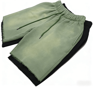 Shorts de sport pour homme en coton French Terry, style vintage, coupe ample, délavé à l'acide, avec cordon de serrage et logo personnalisé, effet usé, pour l'été - Product Image 3