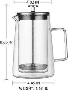 Échantillon gratuit de cafetière à piston, pot en verre borosilicate à double paroi isolé sous vide, thermique - Product Image 4