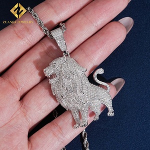 Hip Hop Iced‑Out 3D Lion Pendant 925 Silver Plated Moissanite Jewelry Luxury Bling Charm for <b>Men</b> - Product Image 2