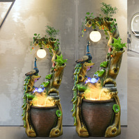 Style chinois paon Zen rocaille fontaine d'eau qui coule paysage cadeau fortune ornements racine sculpture boule Feng Shui