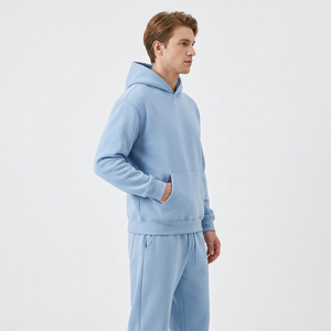 Custom Logo Polar Fleece Hoodie Jogger Set Solid Color Winter Pullover Hooded Sweatshirt Promotional Gift - Product Image 3
