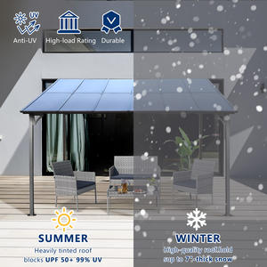 Gazebo atap pergola logam tugas berat ukuran 10x12 kaki untuk luar ruangan, dipasang di dinding, dilapisi bubuk, untuk teras besar, dek, dan taman - Product Image 3