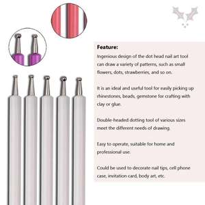 5pcs UV Gel Nail Art Kit Dotting Pen avec manche en acrylique et 2 voies strass bois brosse Salon décoration manucure outils - Product Image 5