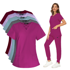 Set di Divise Ospedaliere Sexy e Alla Moda, Top con Scollo Incrociato e Pantaloni Jogger per Dottori e Infermieri, Uniformi Mediche Unisex Elasticizzate e Alla Moda - Product Image 1