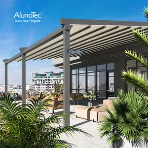 AlunoTec Motorized Metal Waterproof Garden Supplies Aluminium PVC Pergola Awning Retractable Roof