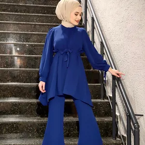 Ragazze arabe di alta qualità moda musulmana islamica Plus Size donna tinta unita manica lunga 2 pezzi set di abiti