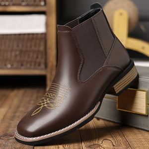 New Arrival Chelsea Boots Embroidered Slip-on Leather Boots for Men - Product Image 1