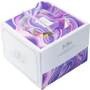 Boîte d'emballage de gâteau imprimé avec fenêtre, boîtes en papier portables pour cadeau de gâteau d'anniversaire