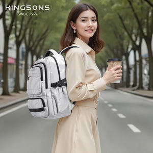 Kingsons Women's <b>Backpack</b> Lightweight 20-35L <b>Business</b> Travel Solid Color Splicing Design Shoulder Strap - Product Image 1