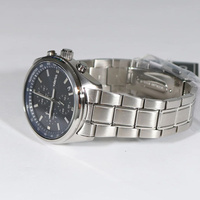 Jam Tangan Quartz Pria Valerius Dial Biru Baja Tahan Karat Kronograf Tampilan Tanggal Tachymeter Jarum Bercahaya Bisnis Sport