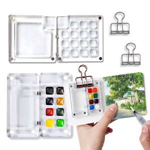 Palette d'<span class=keywords><strong>aquarelle</strong></span> portable en bois à 8 compartiments, mini boîte à <span class=keywords><strong>peinture</strong></span> <span class=keywords><strong>de</strong></span> voyage avec clip <span class=keywords><strong>de</strong></span> fixation, fournitures artistiques compactes pour artistes et débutants - Product Image 3