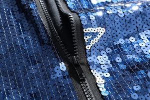 Áo khoác nữ màu xanh navy phối màu ombre đính sequin, kiểu dáng mùa đông, họa tiết trơn, phong cách cao bồi, size XL, khóa kéo, chất liệu dệt. - Product Image 5