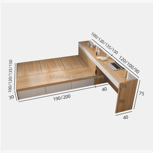 High Quality Studio Apartment Bedroom Furniture Low Cost Wooden Tatami <b>Bed</b> <b>with</b> Built-in Desk & <b>Storage</b> - Product Image 6
