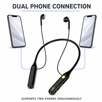 Écouteurs sportifs sans fil à tour de cou avec radio FM, écran LED, connexion double téléphone, fente pour carte TF et plus de 40 heures d'autonomie
