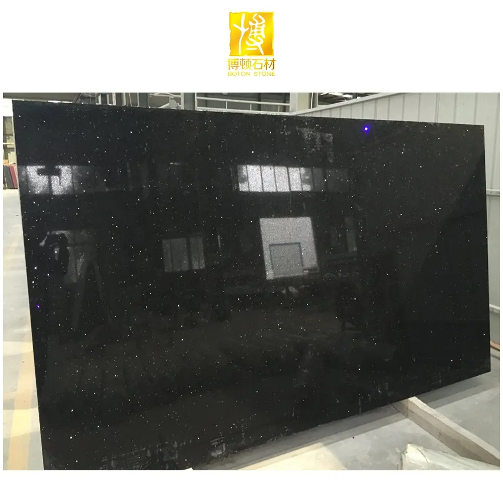 BOTON STONE Sparkle Black Quartz Artificial Stone Floor Stone Production Line Price for Countertop