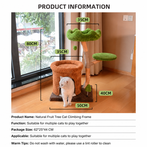 <span class=keywords><strong>Arbre</strong></span> à chat moderne tout-en-un en bois massif et sisal, personnalisable, pour chats de grande taille, avec griffoir en bois naturel et fruits, vente en gros - Product Image 4