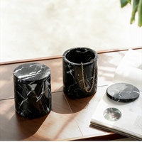SAIDKOCC Contenant à bougie personnalisé en marbre noir Marquina D9x10cm, grand récipient d'aromathérapie, décoration de luxe pour salle de bain et chevet