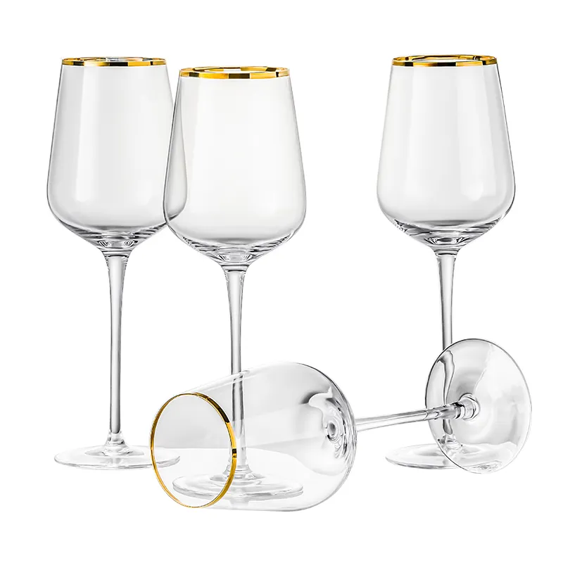 Personalizza Il commercio all'ingrosso 2019 nuovo 460ml Senza Tempo In Oro Rim Bicchieri Di Cristallo Trasparente di vetro di vino dorato calice Accettare logo