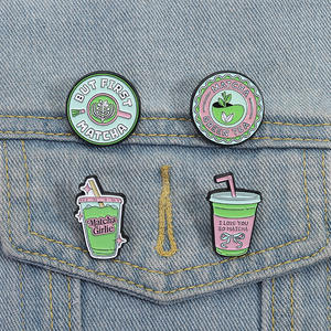 Produsen Grosir Minuman Teh Hijau Matcha Girlie Pin Enamel Lunak Keras Teh Matcha Metalicos Pines Hadiah Promosi - Product Image 4
