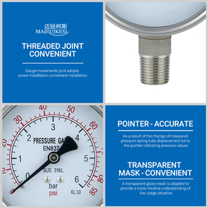 Manômetro Industrial em Aço Inoxidável à Prova d'Água Absilete para Sistemas de Ar Comprimido - Product Image 6