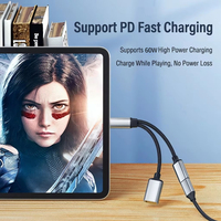 Adaptador USB-C de Carga Rápida PD de 60W, Divisor OTG Multipuerto Trenzado de 15cm, Compatible con Computadoras, Tablets y Cámaras