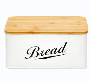 Modern Metal Bread Box with Bamboo Cutting Board Lid Container for Kitchen Counter, Kitchen Decor Organize