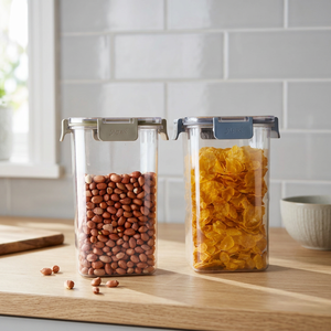 ANAX Modern <b>Stackable</b> Airtight Press Lock Food <b>Storage</b> <b>Containers</b> Set of 2 Clear PP Jars with Silicone Gasket for Kitchen Pantry - Product Image 2