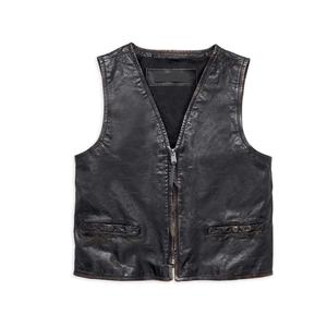 Gilets de moto légers multi-poches en cuir de vachette véritable sans manches pour hommes - Product Image 1