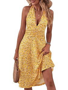 Robe mini polyvalente à imprimé bohème, coupe trapèze, ajustée, taille haute, col en V, sans manches, respirante et lavable - Product Image 2