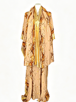 Abaya Femme Dorée Brillante à Manches Cape avec Imprimé Feuille d'Or, Robe Musulmane Tendance avec Hijab Assorti pour l'Aïd, Mariage et Banquet Formel