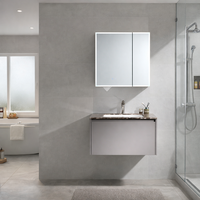 Meuble-lavabo compact et moderne avec armoire miroir murale et plateau en marbre, tiroir de rangement